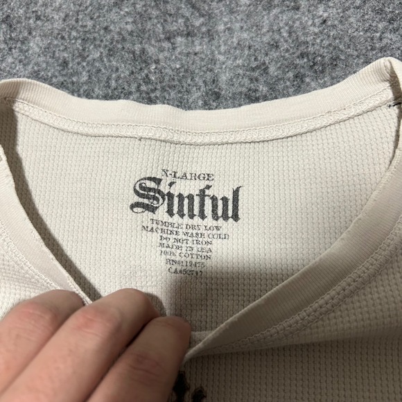 Sinful by Affliction Angel Wings Thermal Long Sleeve Cream XL CHECK MEASUREMENTS - Picture 4 of 6